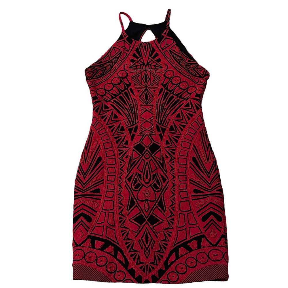 Parker Large Jaden Stretch‎ Cut Out Bodycon Cocktail Dress Black Red Poinsettia
